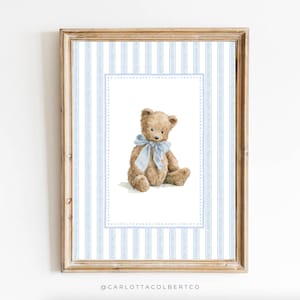 Bear Nursery Art Vintage Nursery Blue Boy Nursery Decor Grandmillennial Nursery Teddy Bear Poster Vintage Blue Bear Poster Baby Boy Room