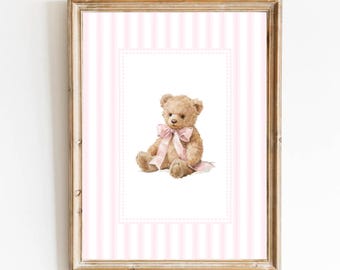 Rosa björn barnrumskonst Vintage barnrum Rosa flicka barnrumsdekor Grandmillennial barnrum Nallebjörn poster Vintage rosa björn poster Rosa flicka