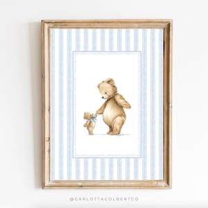 Blue Boy Nursery Art Bear Blue Vintage Nursery Decor Mom and Baby Bear Nursery Art Teddy Bear Poster Vintage Blue Bear Poster Baby Boy Room