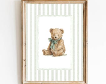 Bear Nursery Art Vintage Nursery Sage Green Boy Nursery Decor Grandmillennial Nursery Teddy Bear Poster Vintage Sage Green Bear Poster Baby