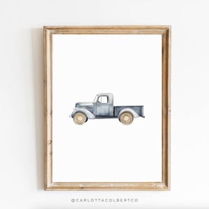 Blue Truck Print Boy Nursery Wall Art, Vintage Boy Nursery, Printable Transportation, Boys Room Decor, Kids Gallery Wall Set, Blue Nursery