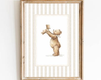 Neutral Nursery Mama Bear Baby Bear Nursery Print Vintage Teddy Bear Poster Boy Bedroom Wall Art Woodland Animal Gender Neutral Nursery Tan