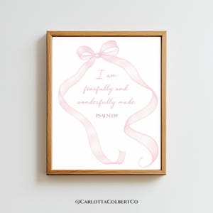 Pink Bow Bible Verse Art for Girl Nursery Decor Pink Bow Wall Art Christian Art Minimalist Decor Wall Art Girl Baptism Pink Bow Poster