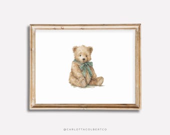 Teddy Bear Nursery Art Sage Green Boy Nursery Decor Landscape Nursery Teddy Bear Poster Vintage Sage Green Bear Poster Baby