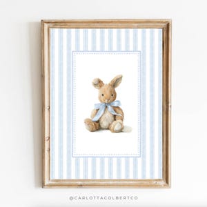 Rabbit Blue Boy Nursery Art Bunny Blue Vintage Nursery Decor Grandmillennial Nursery Cute Rabbit Poster Vintage Blue Bunny Poster Boy Room