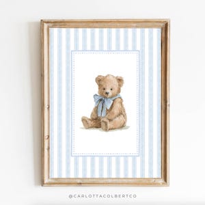 Bear Nursery Art Vintage Nursery Blue Boy Nursery Decor Grandmillennial Nursery Teddy Bear Poster Vintage Blue Bear Poster Baby Boy Room