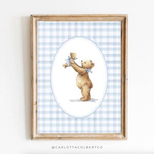 Blue Boy Nursery Art Bear Blue Vintage Nursery Decor Mom and Baby Bear Nursery Art Teddy Bear Poster Vintage Blue Bear Poster Baby Boy Room
