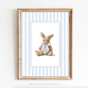Blue Boy Nursery Art Bunny Blue Vintage Nursery Decor Grandmillennial Nursery Cute Rabbit Poster Vintage Blue Bunny Poster Baby Boy Room