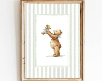 Bear Nursery Art Vintage Nursery Sage Green Boy Nursery Decor Grandmillennial Nursery Teddy Bear Poster Vintage Sage Green Bear Poster Baby