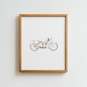 Vintage Blue Travel Boy Nursery Wall Art, Blue Motorcycle Print, Transportation Prints, Blue Boys Room Art, Vintage Blue Motorcycle Wall Art
