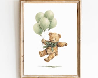 Bear Nursery Art Vintage Nursery Sage Green Boy Nursery Decor Grandmillennial Nursery Teddy Bear Poster Vintage Sage Green Bear Poster Baby