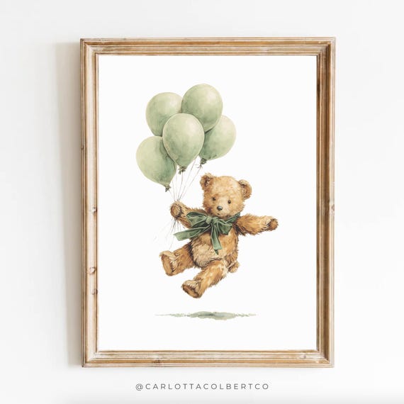 Bear Nursery Art Vintage Nursery Sage Green Boy Nursery Decor Grandmillennial Nursery Teddy Bear Poster Vintage Sage Green Bear Poster Baby