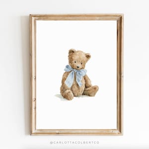Blue Boy Nursery Bear Blue Teddy Bear Nursery Art Teddy Bear Poster Vintage Nursery Decor Blue Bear Poster Baby Boy Room Prints