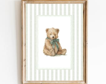 Bear Nursery Art Vintage Nursery Sage Green Boy Nursery Decor Grandmillennial Nursery Teddy Bear Poster Vintage Sage Green Bear Poster Baby
