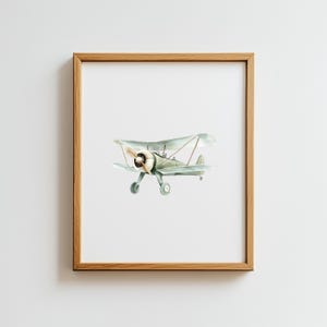 Vintage Green Travel Boy Nursery Wall Art, Airplane Print, Printable Transportation, Boys Room Decor, Vintage Plane Wall Art, Sage Green