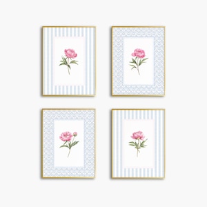 Rosa Pfingstrose Blumen Kinderzimmer Kunst Botanische Drucke Adrette Blumen Wandkunst Botanische Drucke Mädchen-Kinderzimmer Wandkunst Grandmillennial Mädchen-Zimmer