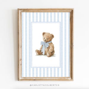 Blue Boy Nursery Art Bear Nursery Blue Boy Nursery Decor Grandmillennial Nursery Teddy Bear Poster Vintage Blue Bear Poster Baby Boy Room