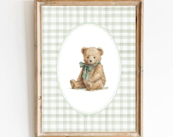 Bear Nursery Art Vintage Nursery Sage Green Boy Nursery Decor Grandmillennial Nursery Teddy Bear Poster Vintage Sage Green Bear Poster Baby