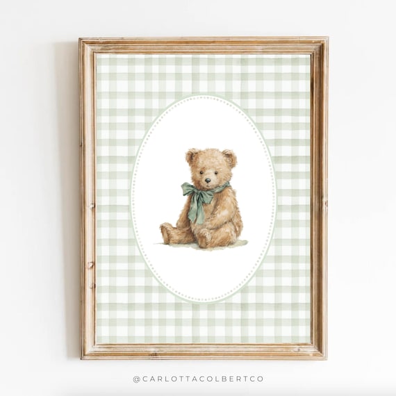 Bear Nursery Art Vintage Nursery Sage Green Boy Nursery Decor Grandmillennial Nursery Teddy Bear Poster Vintage Sage Green Bear Poster Baby