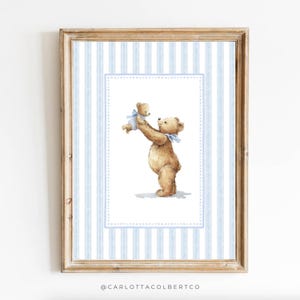 Blue Boy Nursery Art Bear Blue Vintage Nursery Decor Mom and Baby Bear Nursery Art Teddy Bear Poster Vintage Blue Bear Poster Baby Boy Room