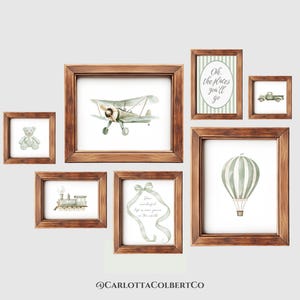 Vintage Travel Boy Nursery Wall Art Biplane Train Travel Nursery Boy Wall Art Vehicle Art Prints Transportation Nursery Green Nursery Prints