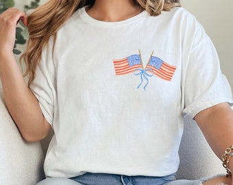 American Coquette Girl, Soft Girl Bow shirt, 4th of July Tee, American Flag, Home Sweet Home, All American Girlie, Coquette Bow