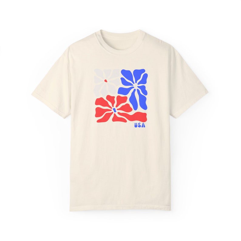 America Flower Shirt, American Girl Shirt, USA Floral Tee, USA Flag Flower Shirt, Retro USA Tee, 4th of July Gift, Comfort Colors Patriot image 6
