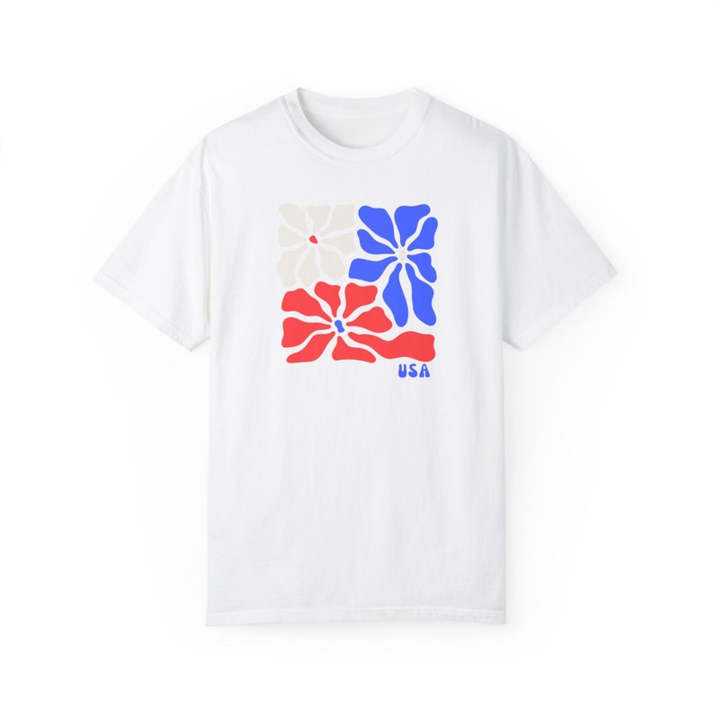 America Flower Shirt, American Girl Shirt, USA Floral Tee, USA Flag Flower Shirt, Retro USA Tee, 4th of July Gift, Comfort Colors Patriot image 7