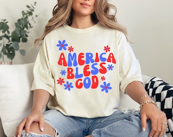 America Bless God Shirt, Retro America Tee, USA Apparel, Fourth of July Shirt, Comfort Colors Patriotic Tee, America TShirt, USA Shirt