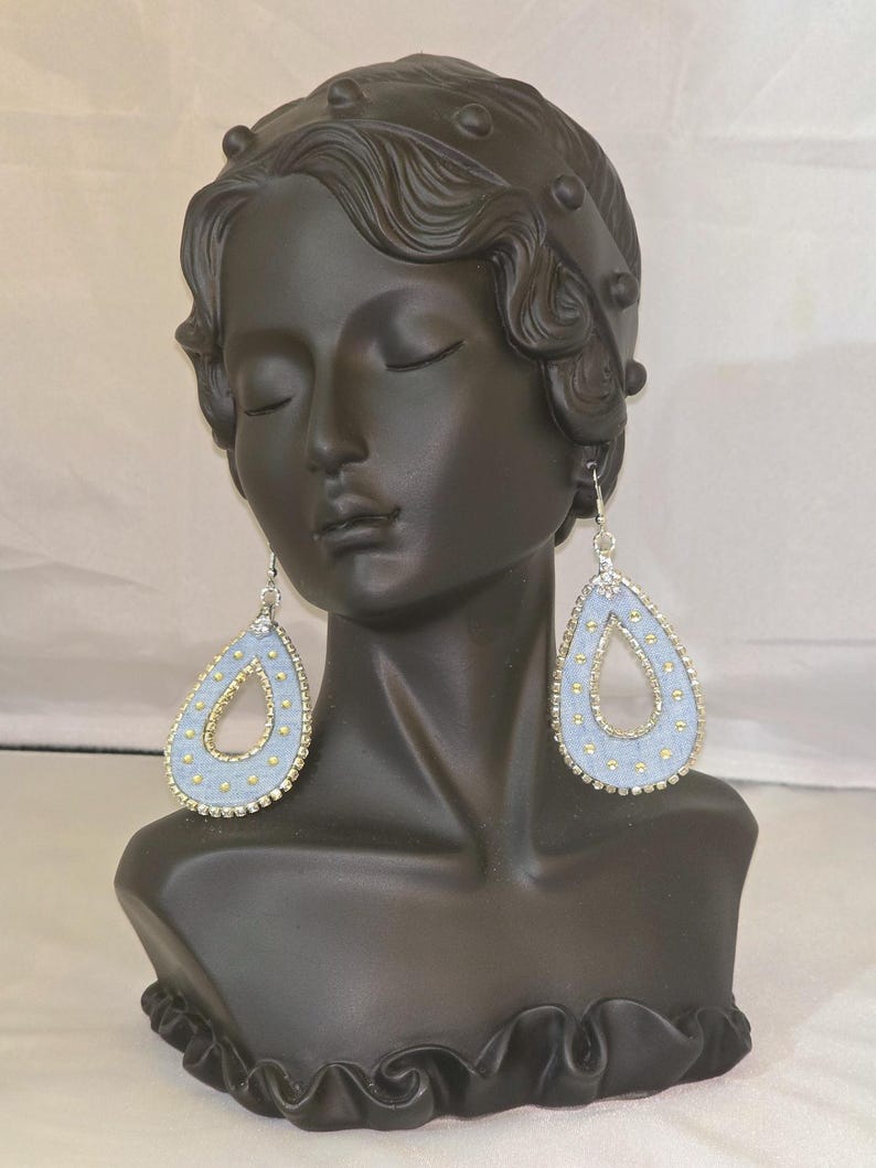Chambray Denim Teardrop Earrings image 4