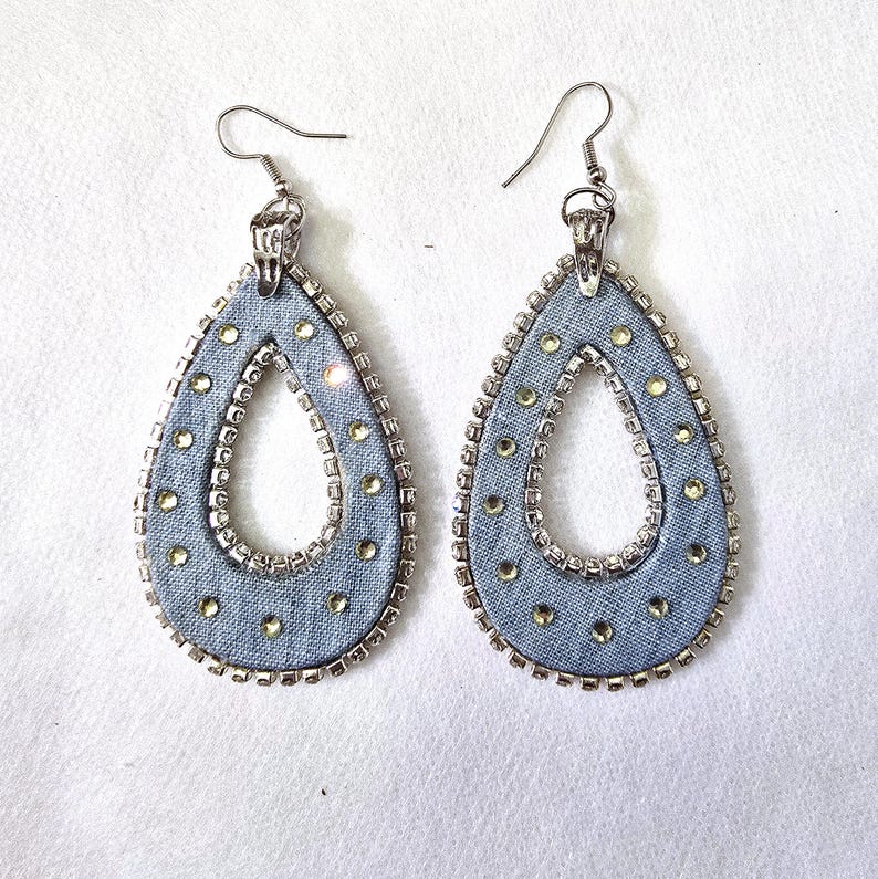 Chambray Denim Teardrop Earrings image 6