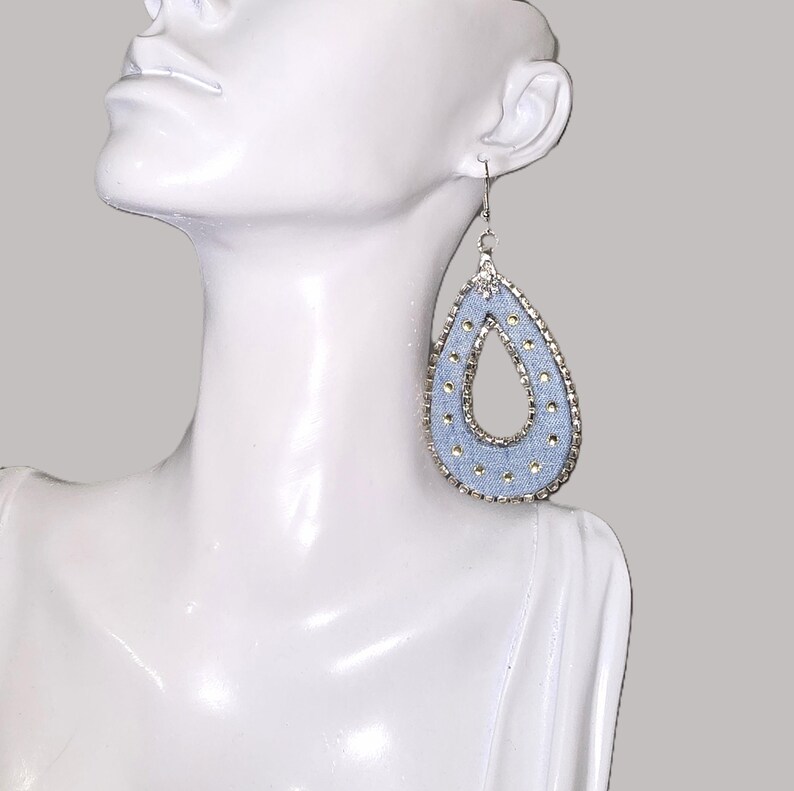 Chambray Denim Teardrop Earrings image 2