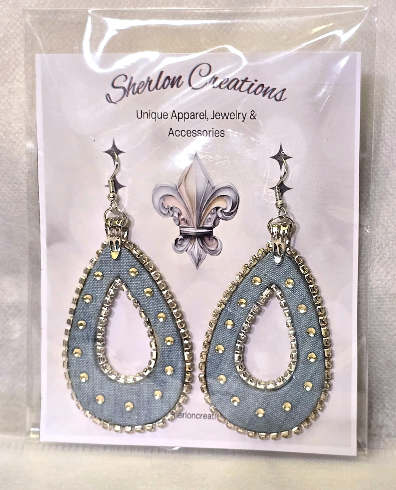 Chambray Denim Teardrop Earrings image 5