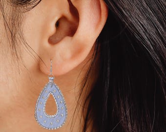 Chambray Denim Teardrop Earrings