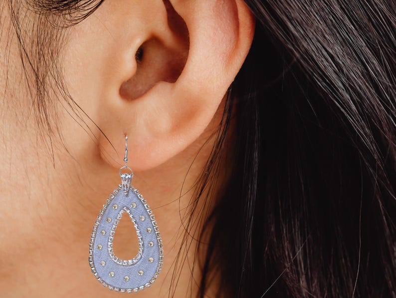 Chambray Denim Teardrop Earrings image 1