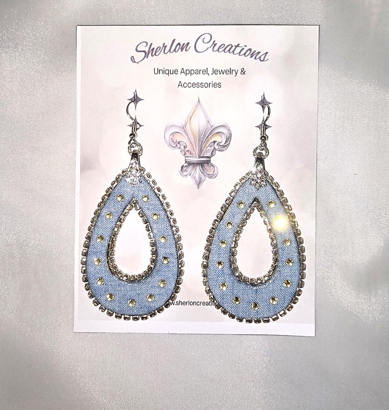 Chambray Denim Teardrop Earrings image 3
