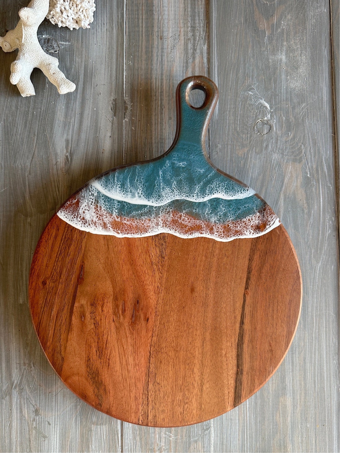Ocean Wave Round Cutting Board Beach Resin Art Charcuterie Etsy