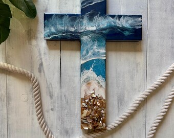 Resin Cross, Coastal Cross, Ocean Wave Cross, Christian Gift, Cross ...