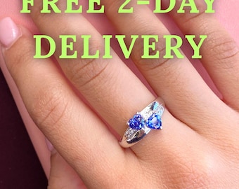 SHIPS SAME DAY Custom Promise Ring for Her, 2 Heart Birthstone Ring for Women, 925 Sterling Silver, Sizes 5-12