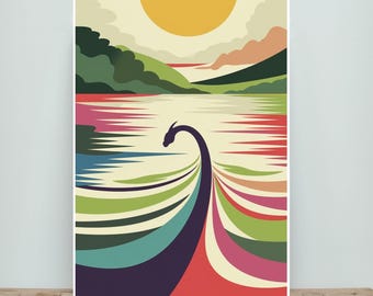 Loch Ness Monster Art Print: Modern Scottish Nessie Decor