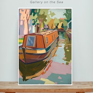Impression colorée de grands bateaux : art du canal d&#39;été, décoration des voies navigables