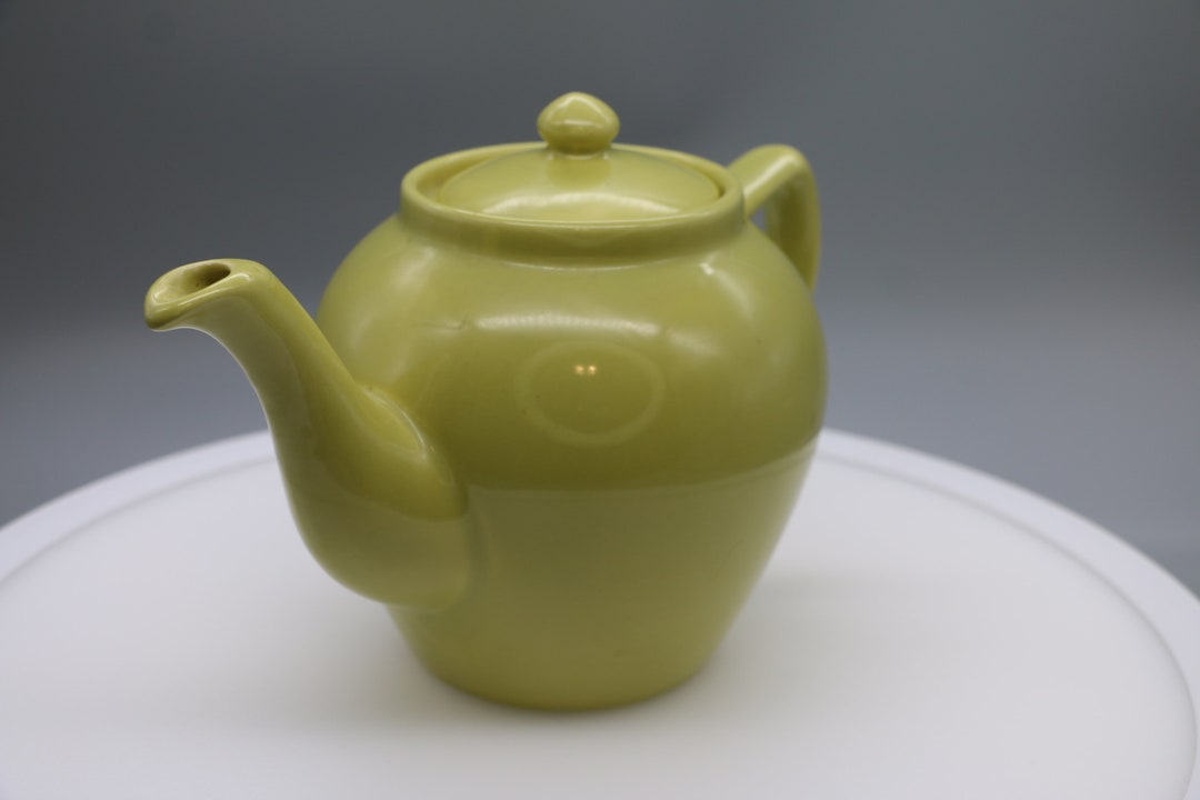 Vintage USA Pottery Teapot in a Greenishyellow Tone With Etsy