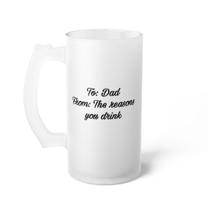 Beer Mug, Funny Fathers Day Frosted Glass Beer Mug, Gift for Dad, High Quality, Dad Joke Mug, Personalized Beer Stein, Custom Beer
