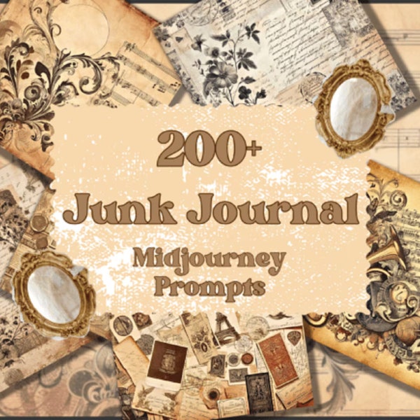220+ Junk Journal Midjourney l Vintage Collage l PDF l Digital Scrapbooking l Printable l Prompts l Card Making l Supplies l Clipart l Kit l