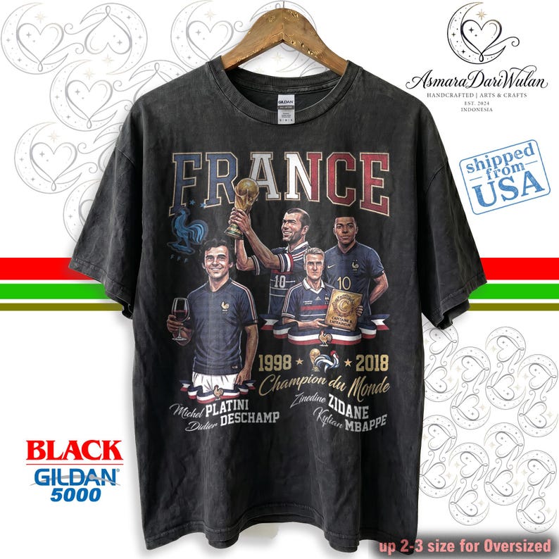 France Soccer Champions Comfort Colors® Shirt, France Legends Platini Zidane Deschamp Mbappe Graphic Tee, Unisex Sweatshirt image 2