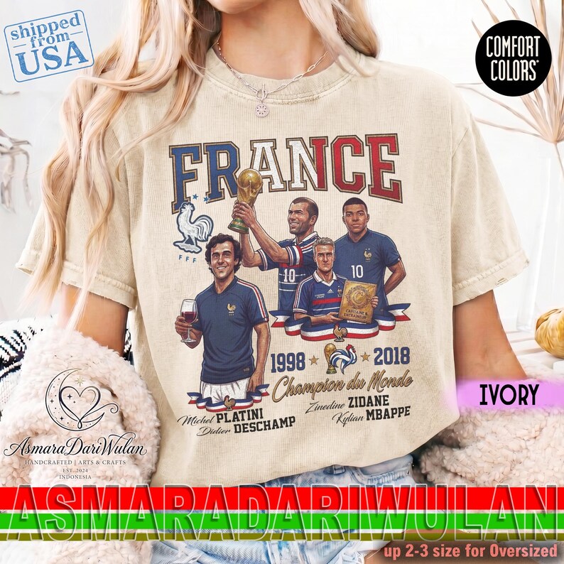 France Soccer Champions Comfort Colors® Shirt, France Legends Platini Zidane Deschamp Mbappe Graphic Tee, Unisex Sweatshirt image 4