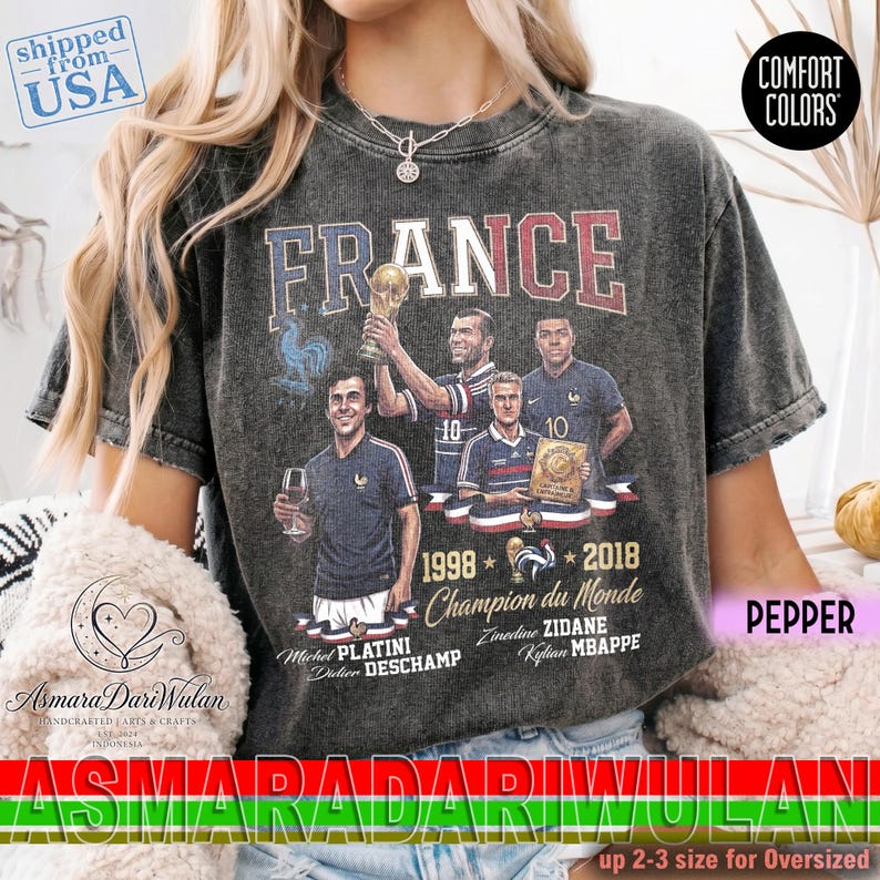 France Soccer Champions Comfort Colors® Shirt, France Legends Platini Zidane Deschamp Mbappe Graphic Tee, Unisex Sweatshirt image 5