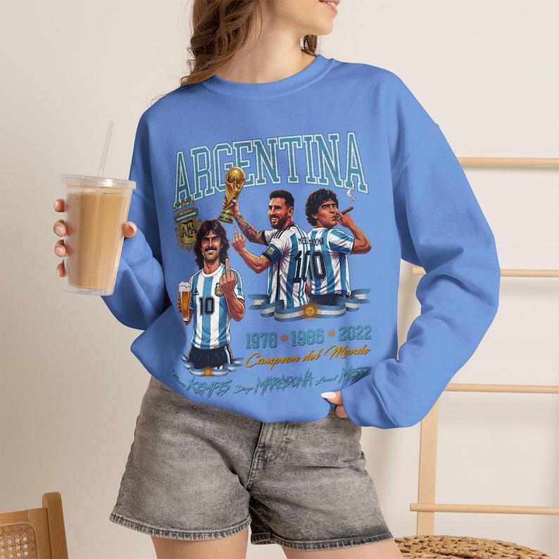 Argentina Legends Kempes Maradona Messi Comfort Colors® 1717 Shirt, Argentina World Cup Champions Soccer Sweatshirt image 19