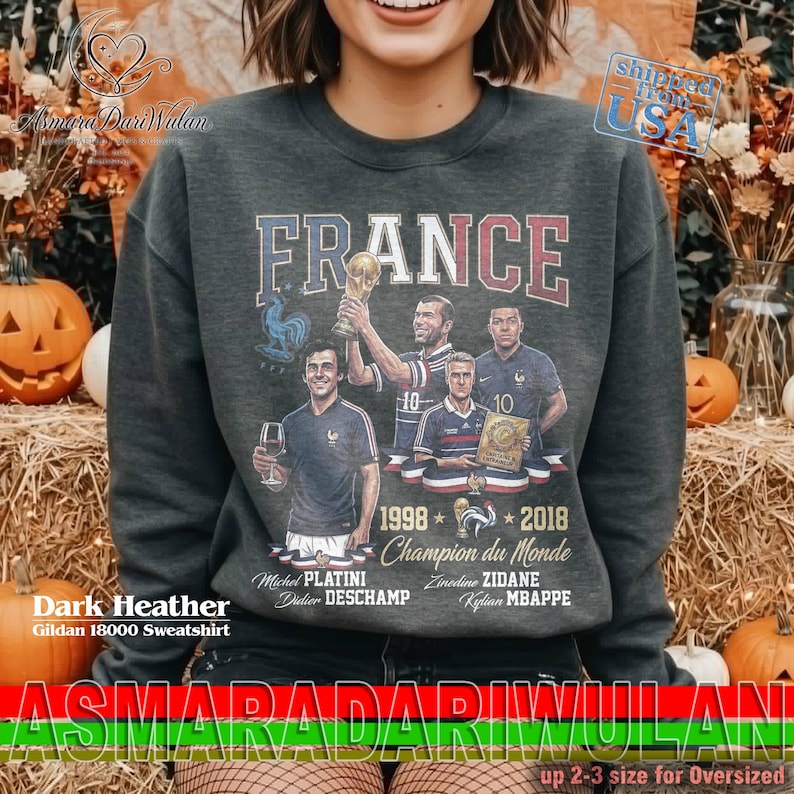 France Soccer Champions Comfort Colors® Shirt, France Legends Platini Zidane Deschamp Mbappe Graphic Tee, Unisex Sweatshirt image 8