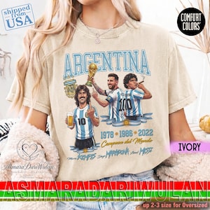 Argentina Legends Kempes Maradona Messi Comfort Colors® 1717 Shirt, Argentina World Cup Champions Soccer Sweatshirt image 5